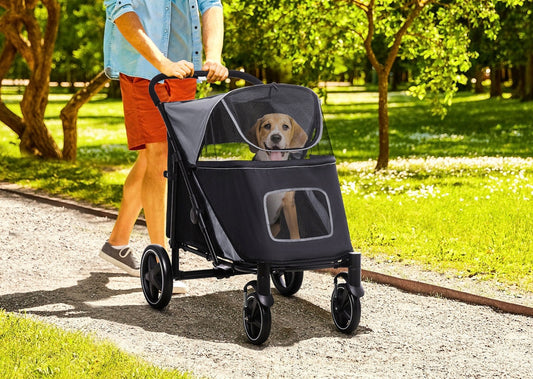 One-Click Foldable Pet Stroller for Medium & Large Dogs with Storage and Shock Absorption